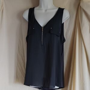 Chic Blue Sleeveless Blouse with Zipper